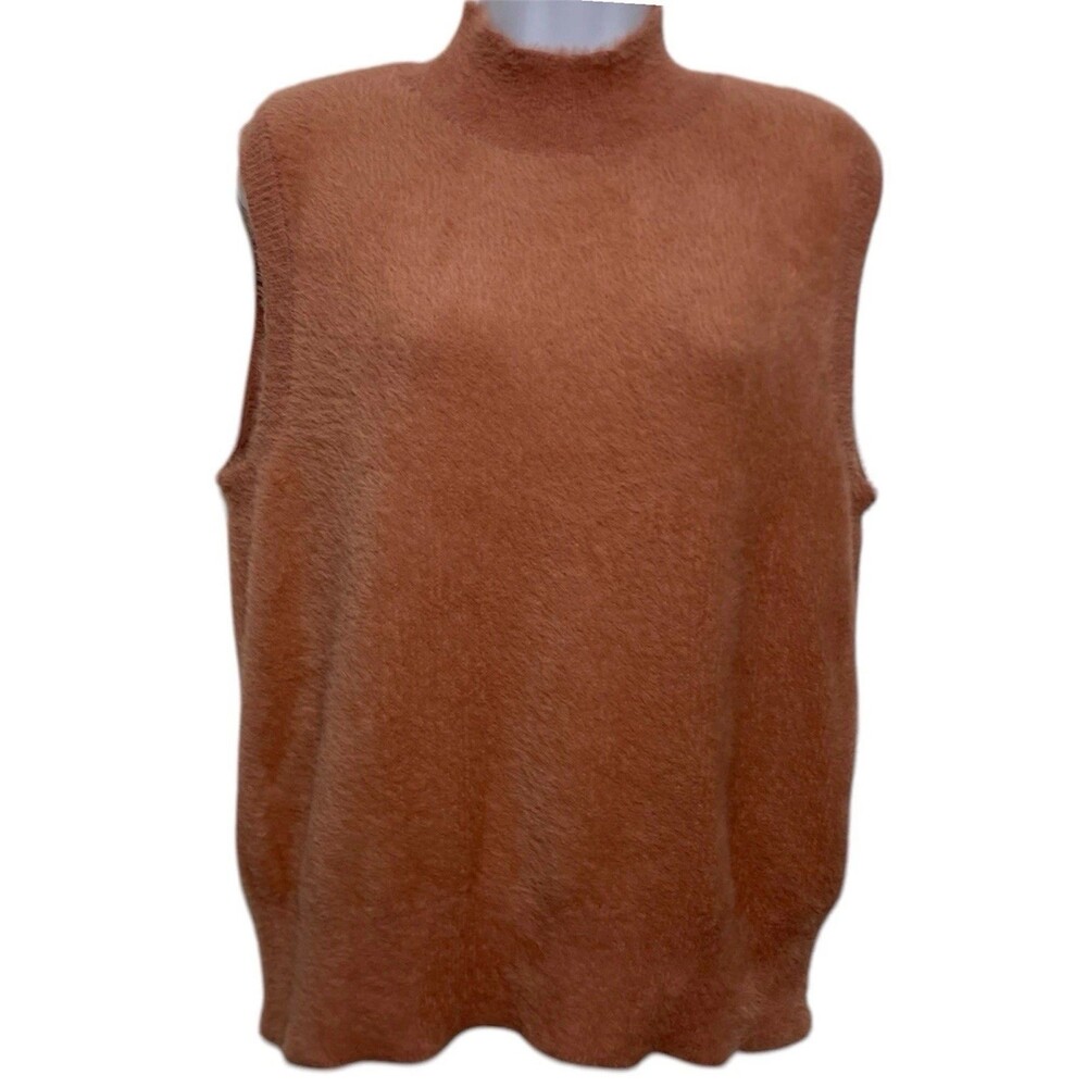 Bailey 44 Top Women Large Sleeveless High Neck Knit Vest Pink Hue Soft Fuzzy